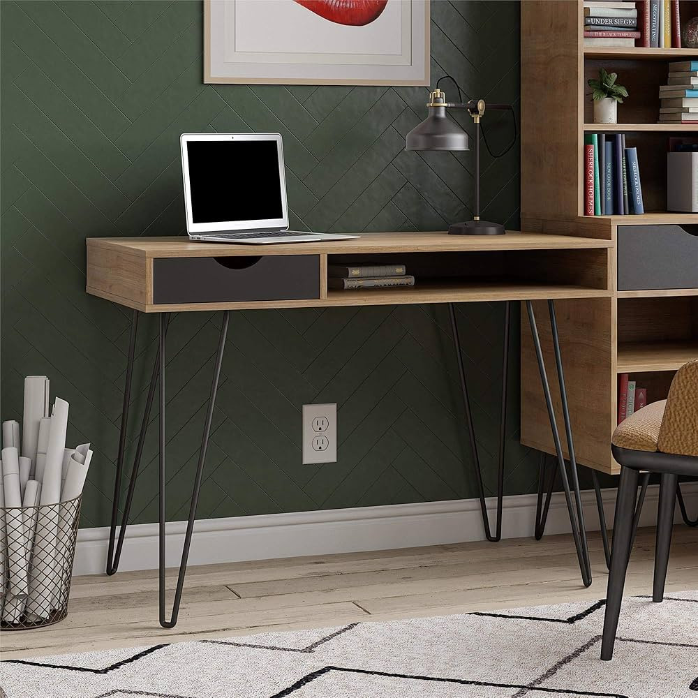 Novogratz Concord Computer Desk with Storage, Natural/Black | Amazon (US)