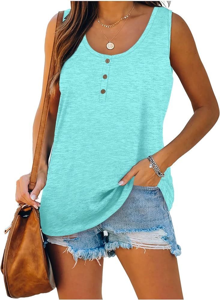 WIHOLL Womens Henley Tank Tops Summer Sleeveless Tunic Tops Casual Button Down Blouse Tshirts | Amazon (US)