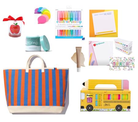 GIFT BAG: TEACHER ✨🍎✏️
… classic, happy stripe tote with some faves for teacher. Gather multiple classmates to go in on a fab gift teacher will love. Gift cards to spa, pedi/mani, book store, beauty store or fun lunch also make good adds!✨

#LTKkids #LTKGiftGuide #LTKSeasonal