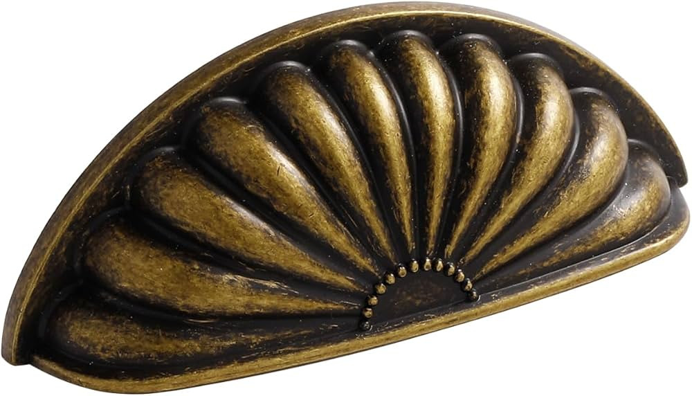 Antique Brass Cabinet Cup Pulls 3" Hole Center 2 Pack Vintage Drawer Pulls Kitchen Hardware Cabin... | Amazon (US)