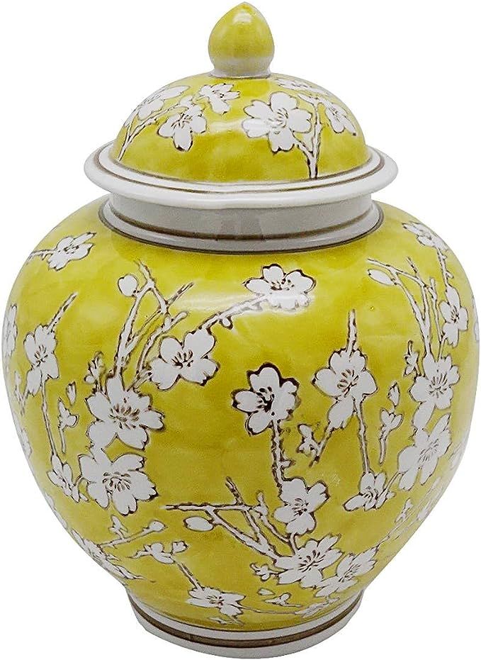 Yellow and White Floral Chinoiserie Jar 10" w/ Lid - Ginger Jar, Tea Storage, Decorative, Home D... | Amazon (US)
