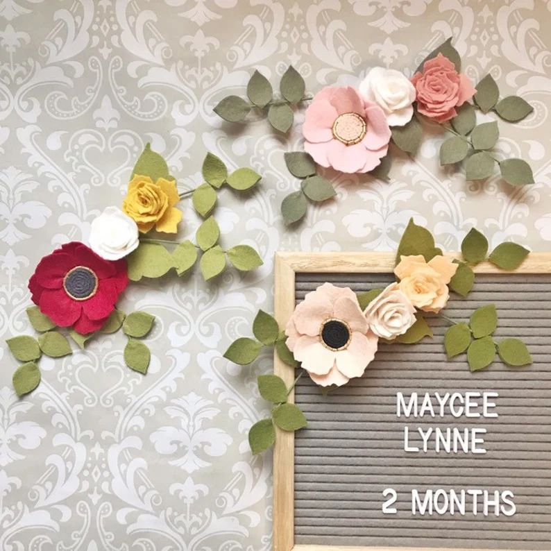 Blush Felt Flower Swag, SPRING letterboard accessory, handmade felt flowers, Baby Monthly Milesto... | Etsy (US)