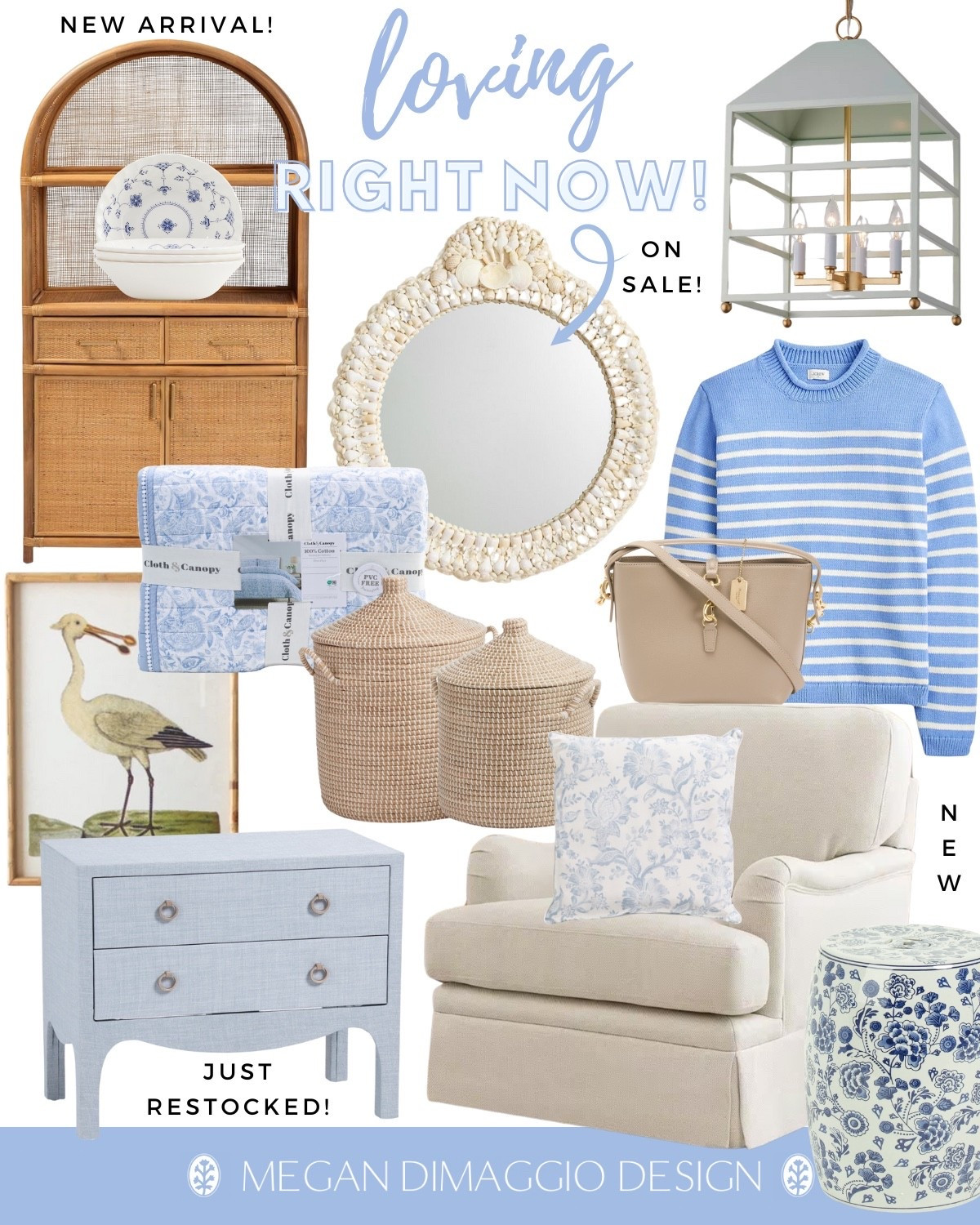 Happy August!! Sharing new finds for the coastal home I’m loving right now!! 🤍🌊🐚 like this beautiful round shell mirror that’s now on sale!! Have always loved this light blue lantern and how pretty is this new English roll arm swivel chair!! Looks like Pottery Barn but under $450!!! 🤯🙌🏻 Plus new Serena & Lily looks for less and restocks!!