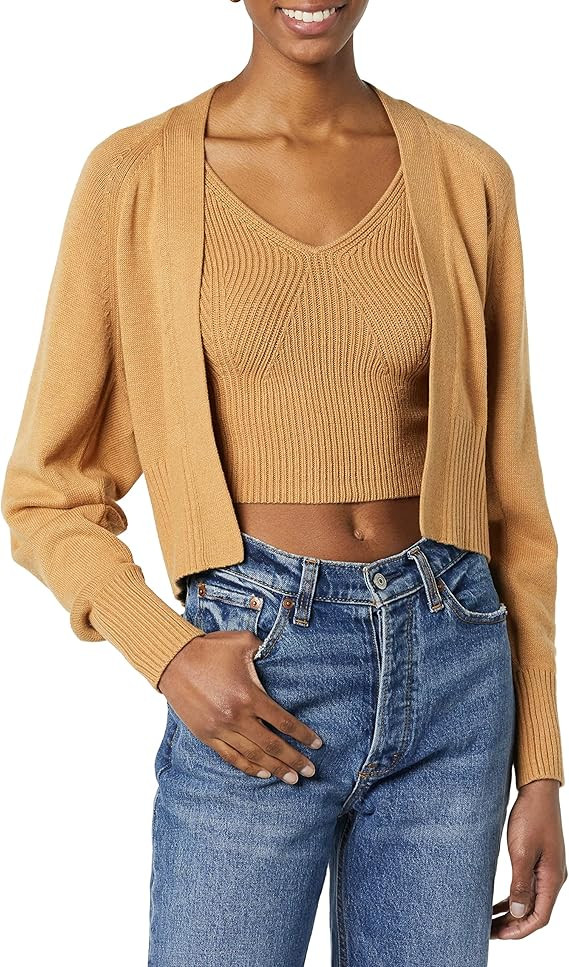 Daily Ritual Women's Ultra Soft Cardigan and Crop Top Sweater Set | Amazon (US)
