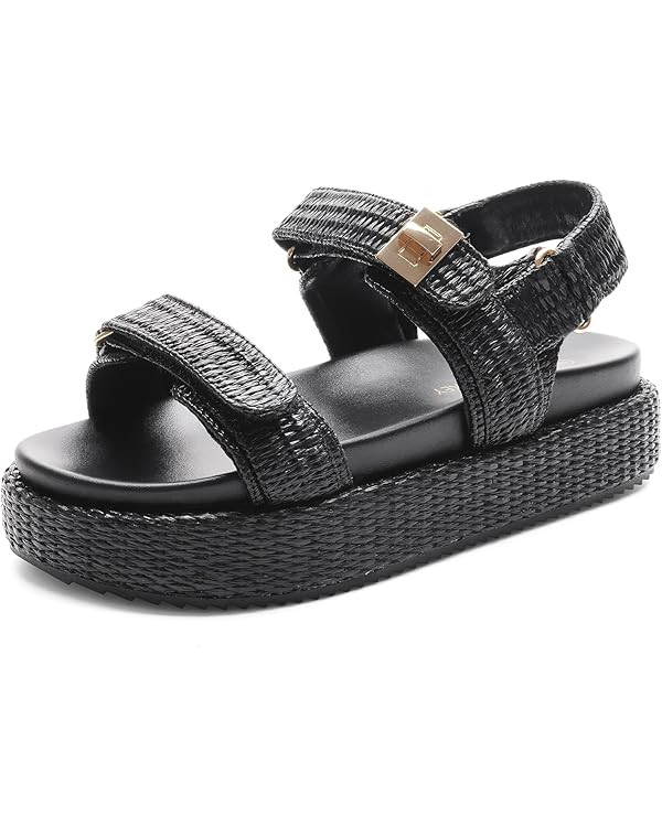 FUNKYMONKEY Women's Low Wedge Platform Sandals Open Toe Adjustable Double Strap Beach Casual Sand... | Amazon (US)