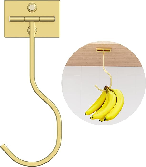 Under Cabinet Banana Hook Adhesive: Foldable Banana Hanger, Gold Metal Banana Holder for Kitchen ... | Amazon (US)