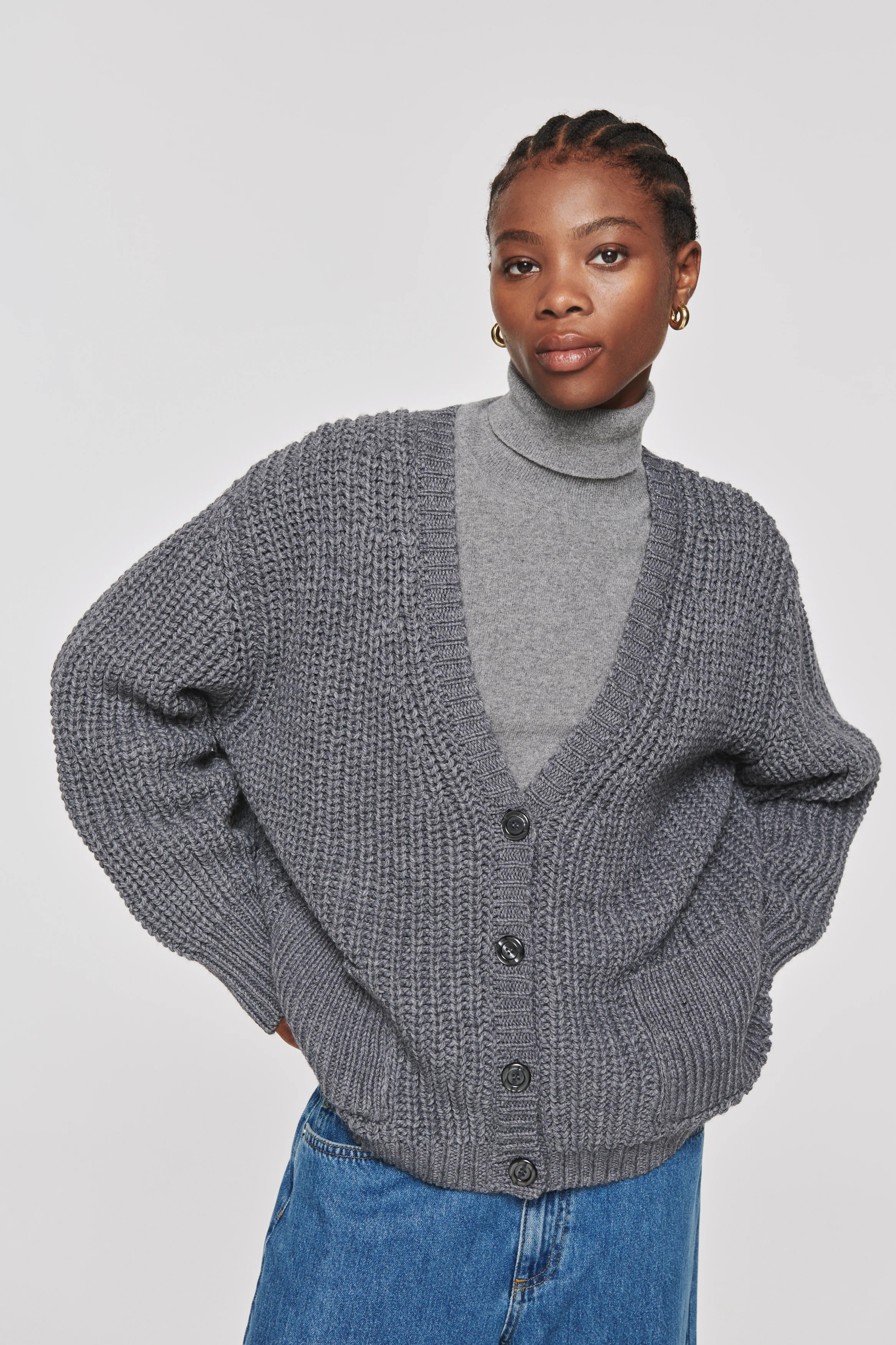 Kornelia | Longline Cardigan in Charcoal | ALIGNE | ALIGNE USA