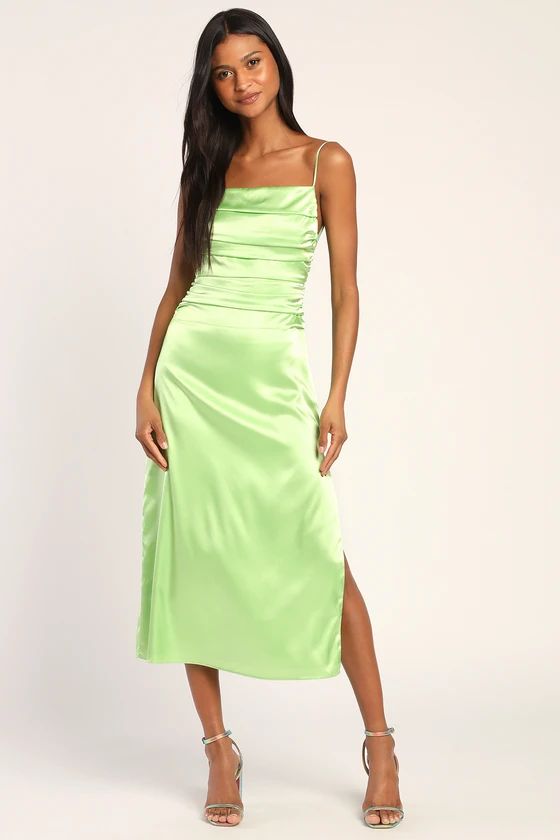 Glow and Behold Lime Green Satin Midi Dress | Lulus (US)