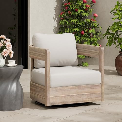 Christopher Knight Home Telluride Outdoor Acacia Wood Swivel Club Chair with Removable Cushion, 3... | Amazon (US)