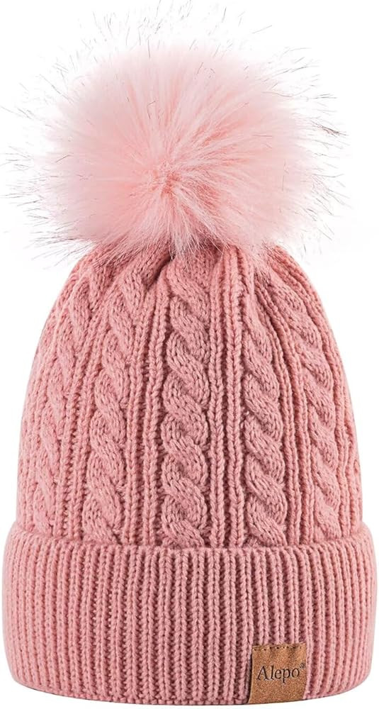 Alepo Womens Winter Beanie Hat, Warm Fleece Lined Knitted Soft Ski Cuff Cap with Pom Pom | Amazon (US)