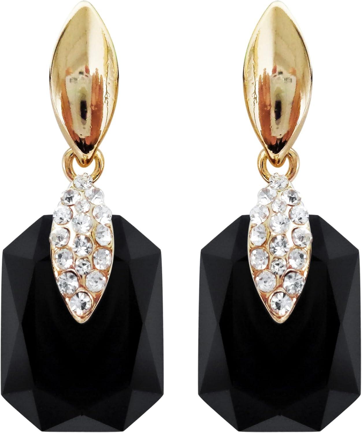 Navachi 18k Gold Plated Spindle Shape Metal White Crystal Square Zircon Dangle Stud Earrings | Amazon (US)