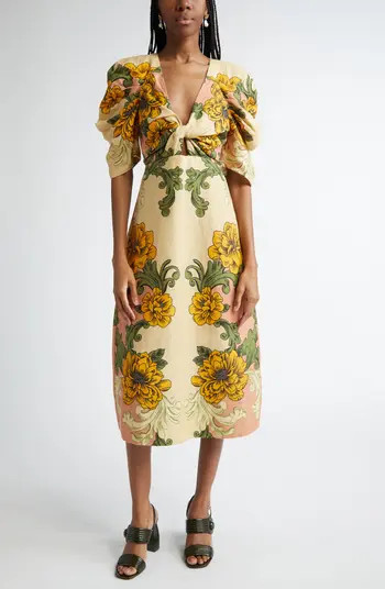 Delicate Flower Arabesques Linen Midi Dress | Nordstrom