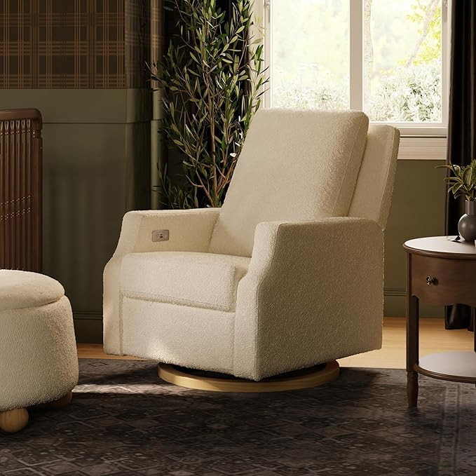 NAMESAKE Crewe Electronic Recliner and Swivel Glider in Ivory Boucle with Light Wood Base, Greeng... | Amazon (US)