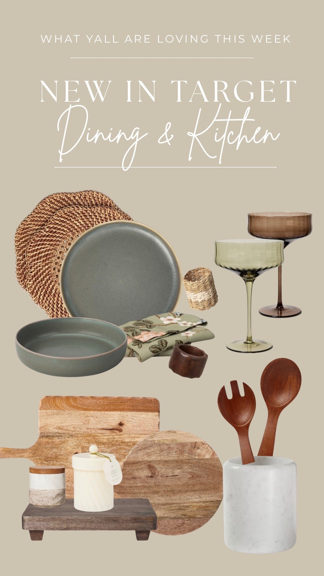 Wooden tones! Always stay with wooden tones and you’ll never need to constantly be rebuying things every year for each season. Love the muted greens here and the coup glasses are 10/10. I have the amber!


•
•
•
Target home spring, new home decor, kitchen styling, wooden serving boards, bar ware, spring collection, dining room table, wicker placemats , hostess gifts, entertaining, spring kitchenn 

#LTKSeasonal #LTKGiftGuide #LTKHome