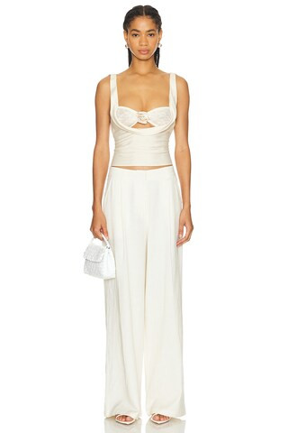 Delilah Top in Ivory Top Champagne Top White Pants Outfit White Wide Leg Pants Outfit Winter Pants | Revolve Clothing (Global)