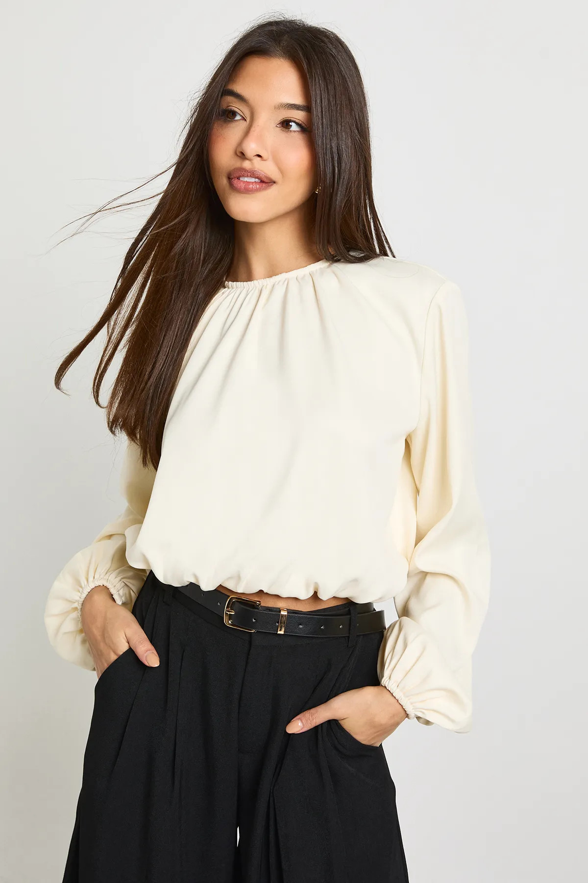 Pleated Balloon Sleeve Top | boohoo (US & Canada)