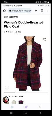 Sam Edelman Women's Plaid Double-Breasted curly pink Coat Size xs extra NwT | eBay CA