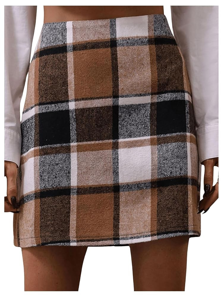 Floerns Women's Plaid High Waist Bodycon Mini Skirt | Amazon (US)