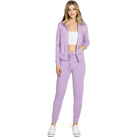 Ambiance Women's Juniors Zipper Hoodie and Joggers, Sweat Set (Medium, Lavender) | Walmart (US)