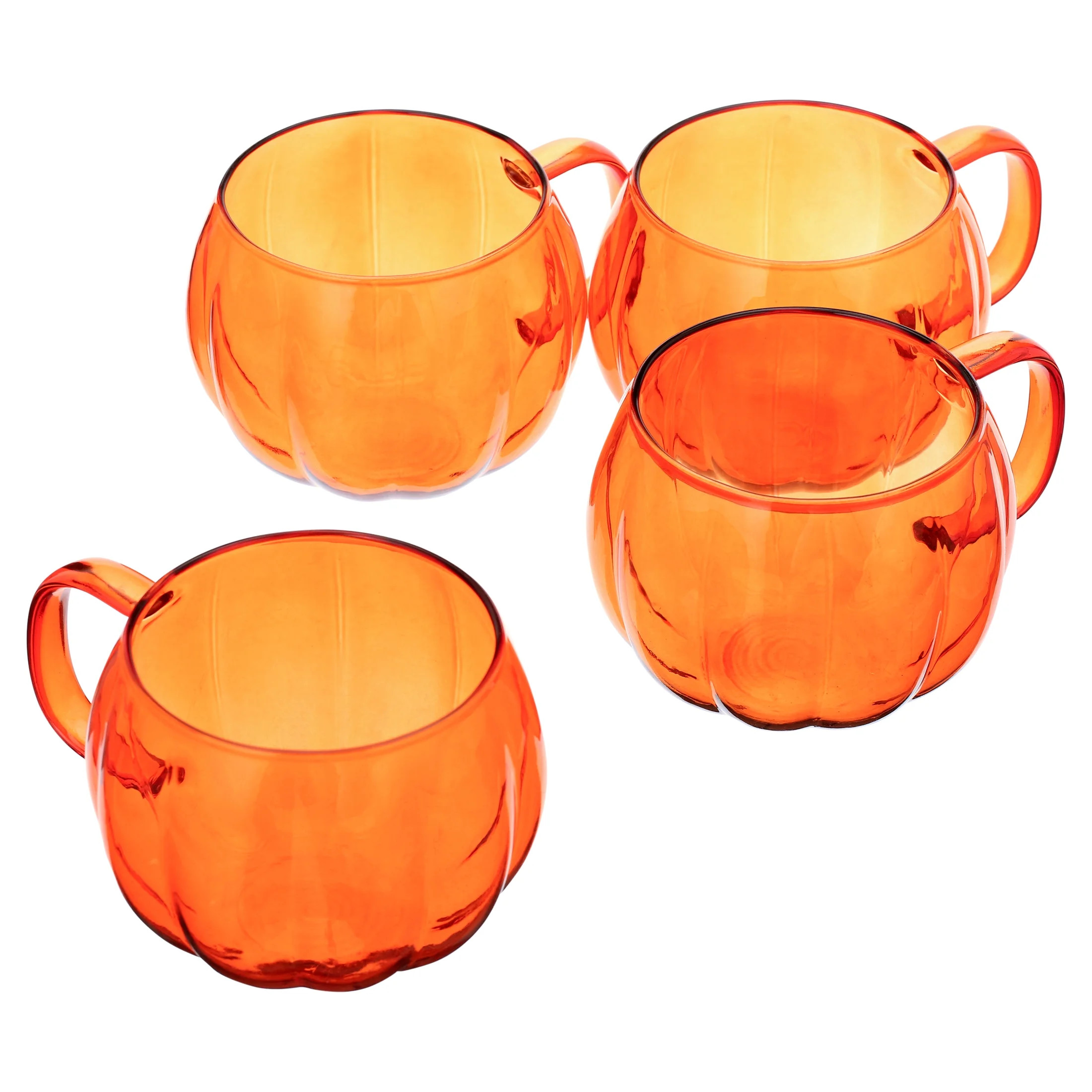 Way To Celebrate Orange Glass Pumpkin Mug 4 Pack Drinkware Sets | Walmart (US)
