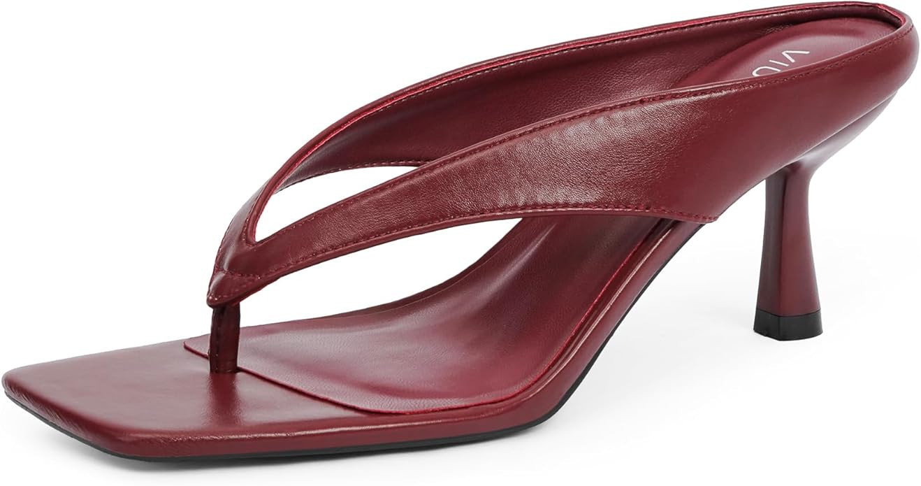 Women’s Kitten Heels Flip Flops Slip On Open Toe Low Heels Thong Square Slide Summer Fashion Pa... | Amazon (US)