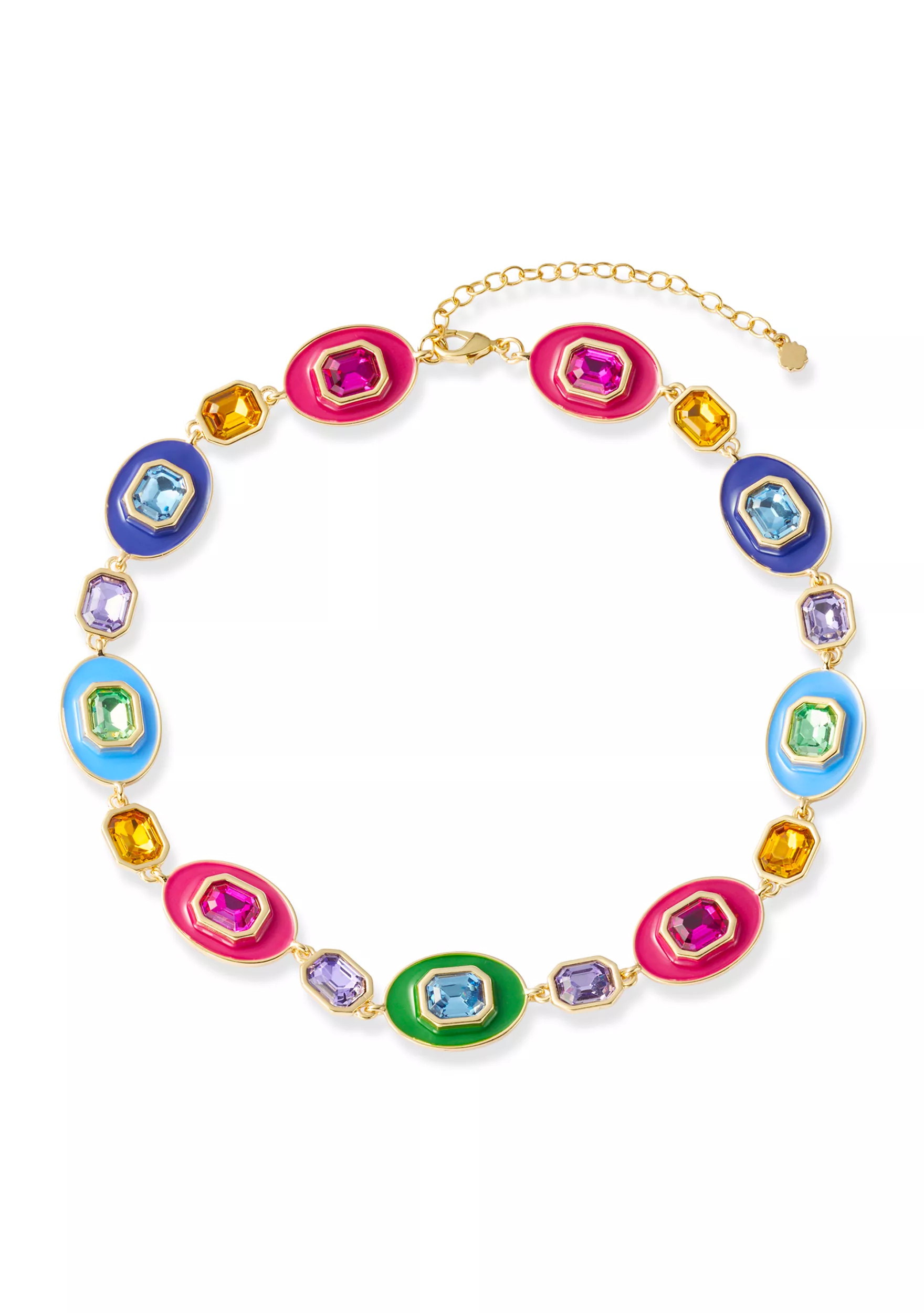 Gold Tone Multi Stone Enamel Statement Necklace | Belk