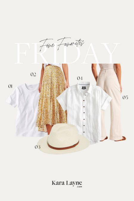 Another round of five favorites on Friday and it’s all the things I am searching for to add to my closet for spring and summer.

01.White tee that is NOT see through (can I get an amen?!)
02.Light floral skirts to pair with tees
03.Panama-style hat (as well as a white baseball cap)
04.Light button-downs
05.The best and most comfortable linen pants!

It’s all about whites, linens, and simple florals for me and I’m on the hunt for a few staples. Linking a handful of spring and summer finds I currently have in my shopping cart 😘

#LTKFind #LTKSeasonal