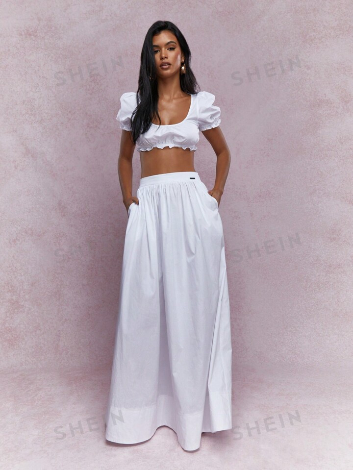MISSGUIDED Ruffled Hem Balloon Sleeves Crop Balloon Top With Fluffy Circle Maxi Skirt Co-Ord | SHEIN