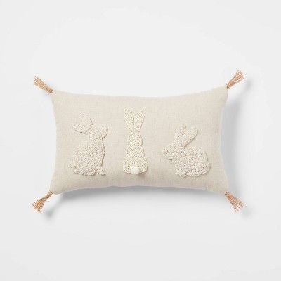 Textural and Beaded Bunnies Lumbar Throw Pillow with Jute Corner Tassels - Threshold&#8482; | Target