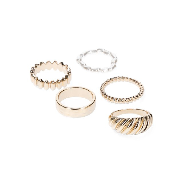 Time and Tru Women's Embellished Gold Tone Metal Ring Set, 5-Piece | Walmart (US)