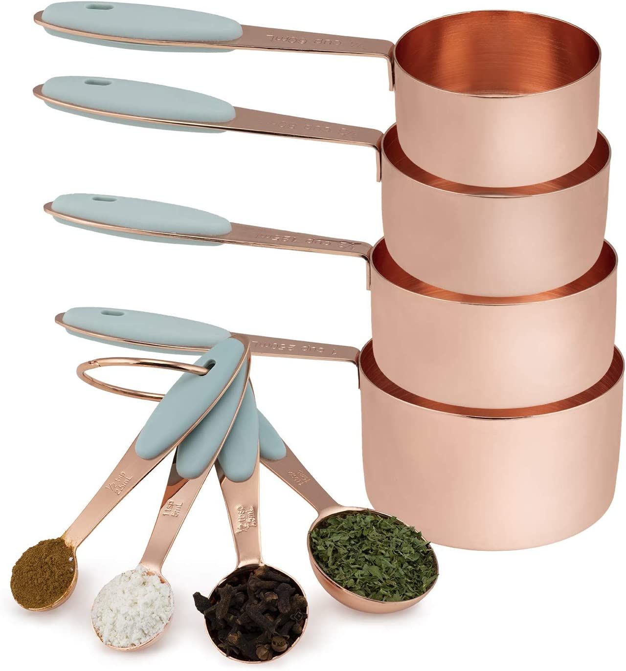 Cook with Color 8 Piece Copper Measuring Cups and Measuring Spoon Set Stainless Steel with Soft T... | Amazon (US)