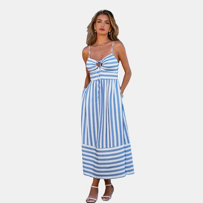 Cupshe Women's Striped Tie-Front Maxi Dress-S-Blue | Target