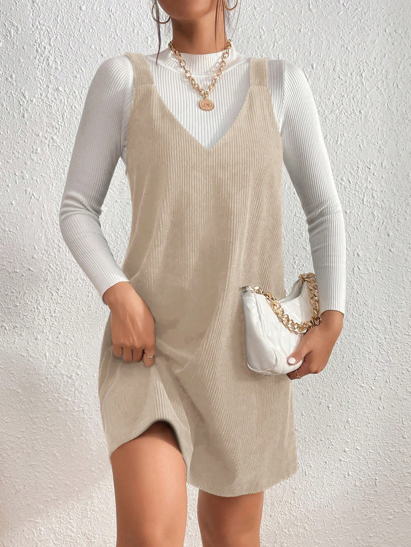 SHEIN Essnce 1pc Casual Corduroy Pinafore Dress, Autumn | SHEIN