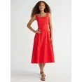 Free Assembly Women's Cotton Sleeveless Square Neck Eyelet Midi Dress, Sizes XS-XXL - Walmart.com | Walmart (US)
