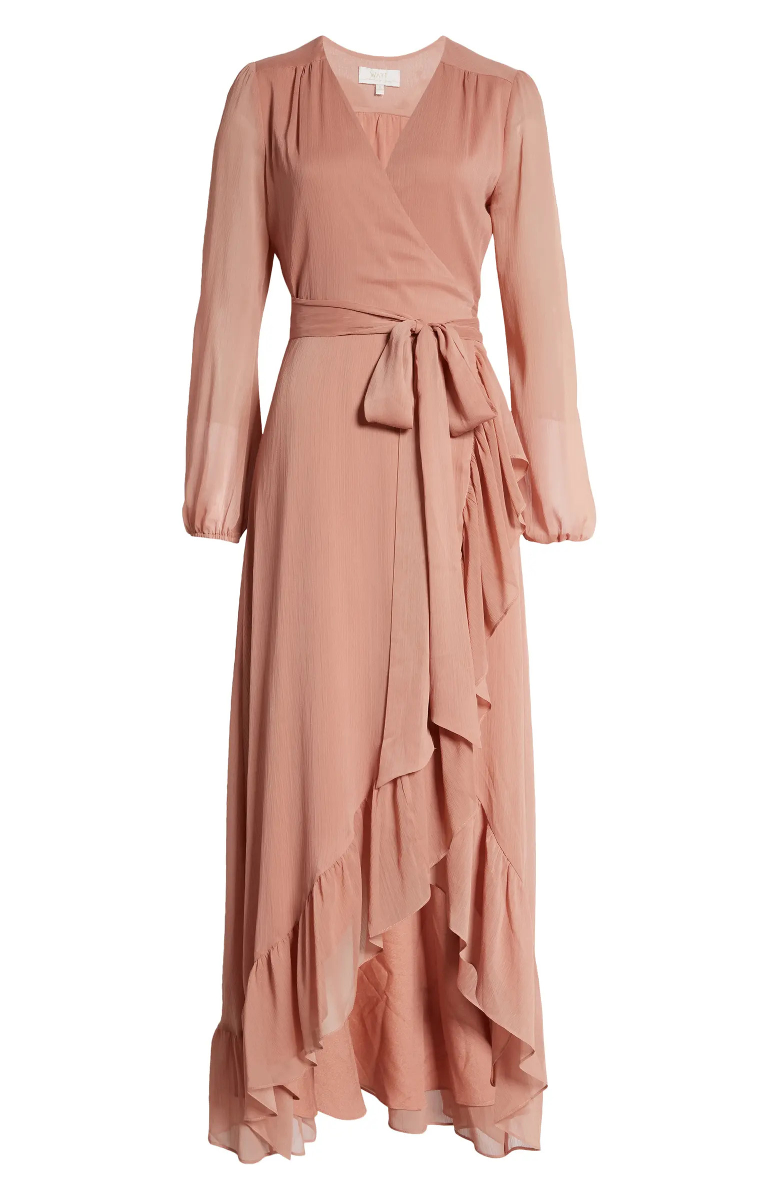 WAYF Meryl Long Sleeve Wrap High/Low Gown | Nordstrom | Nordstrom