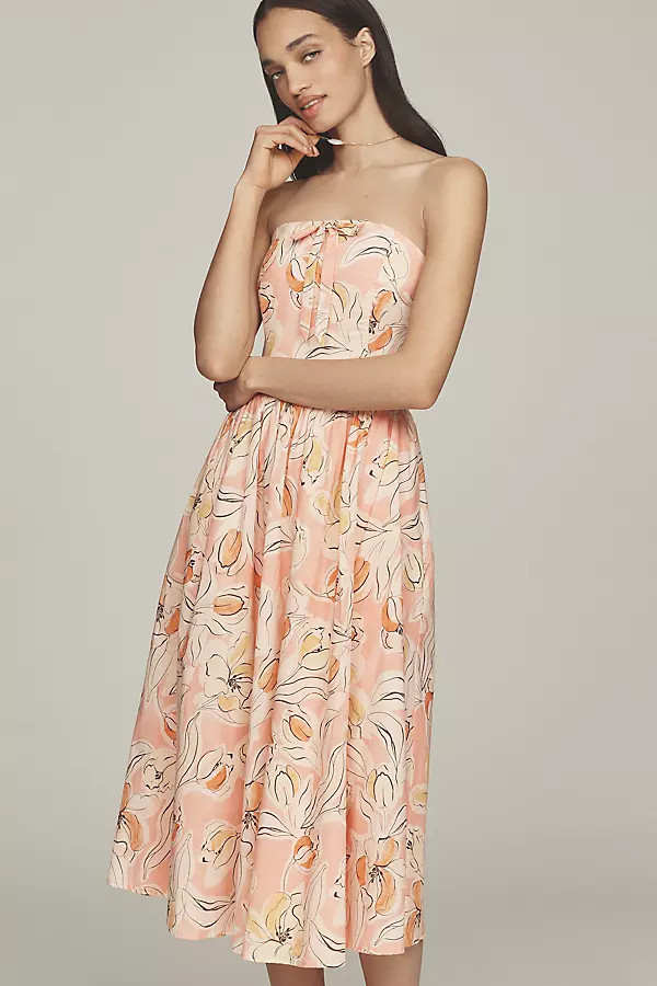 Iris Strapless Pleated A-Line Midi Dress | Anthropologie (US)