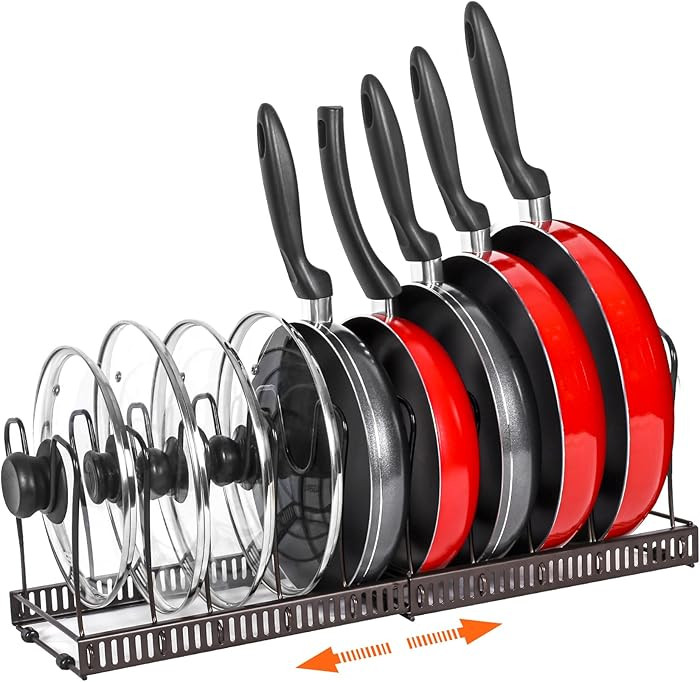 Pot Rack Organizer -Expandable Pot and Pan Organizer for Cabinet,Pot Lid Organizer Holder with 10... | Amazon (US)