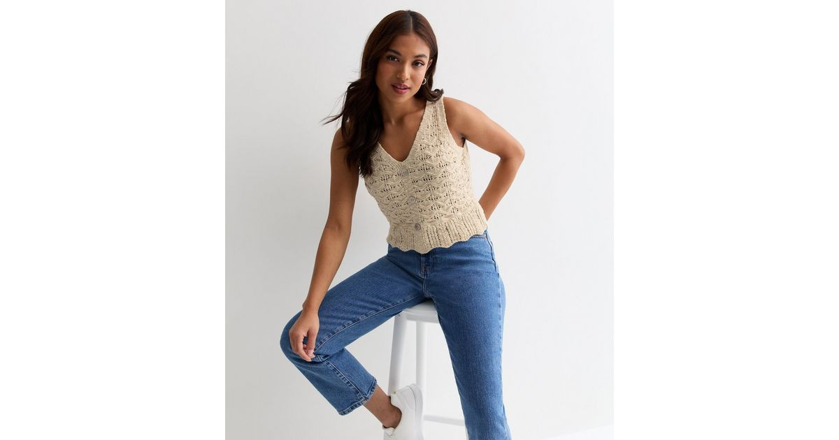 Petite Cream Stitch Knit Button Front Vest
						
						Add to Saved Items
						Remove from Save... | New Look (UK)