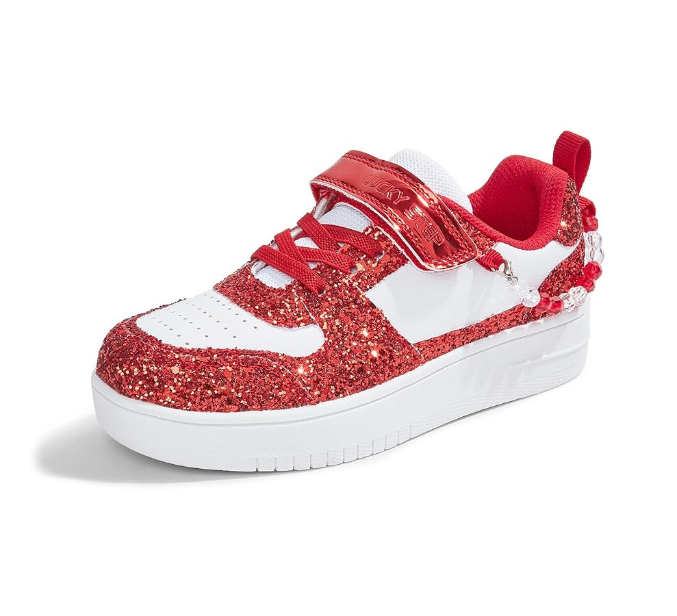 LUCKY STEP Girl's Glitter Sneakers Slip On Hook and Loops Athletic Sparkly Beads Casual Tennis Sc... | Amazon (US)