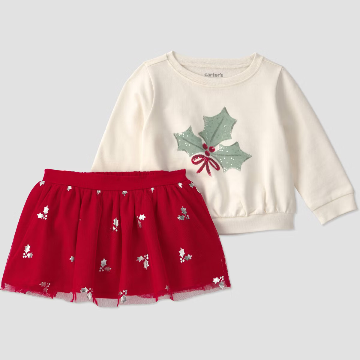 Carter's Just One You\u00ae Baby Girls' Christmas Mistletoe Sweatshirt and Tutu Set - Ivory/Red N... | Target