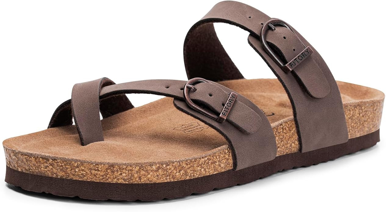 FITORY Women's Slide Sandals with Soft Cork Footbed, Comfort Arch Support Flat Sandals for Summer... | Amazon (US)