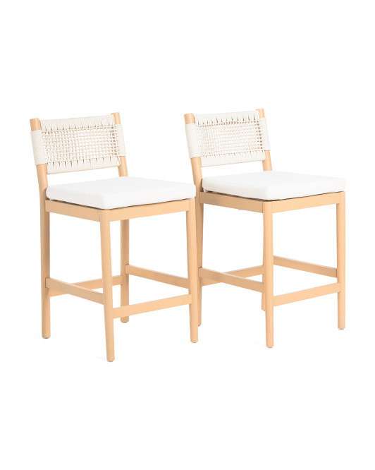 Set Of 2 19x37 Grid Weave Rope Counter Stools With Upholstered Seat | TJ Maxx