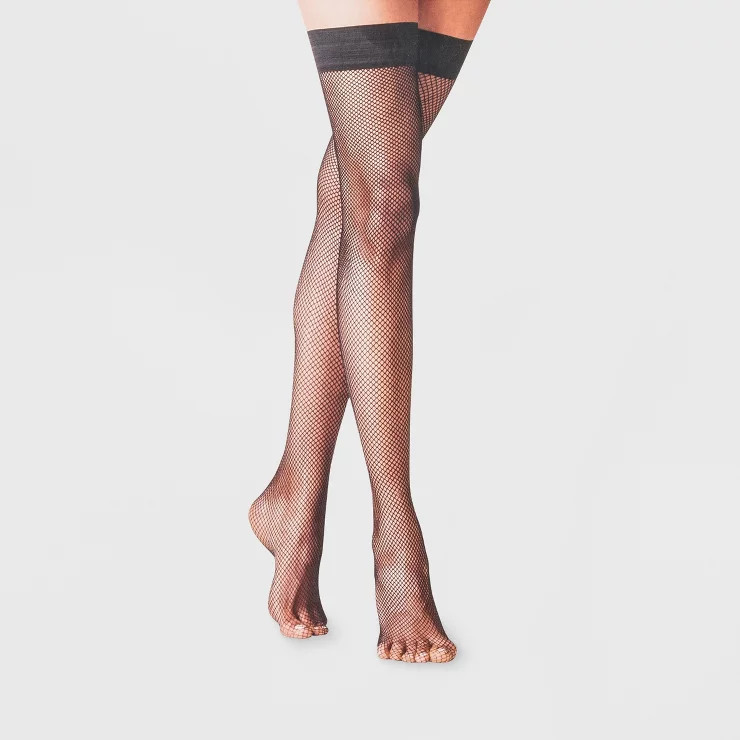 Women's Fishnet Thigh Highs - A New Day Black | Target