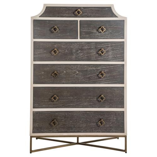 Gabby Kirsten White Wood Grey Patterned Brass Pull Tall Chest Dresser | Kathy Kuo Home