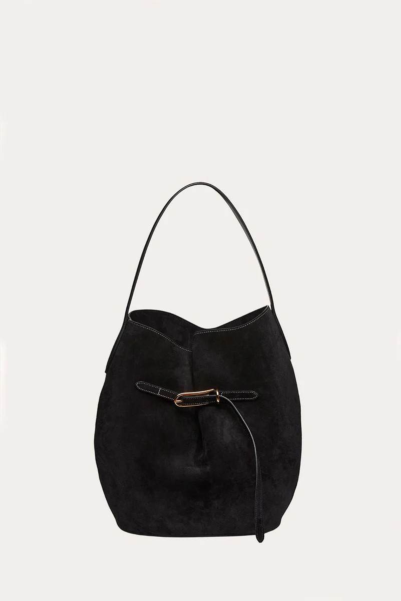 Belted Bucket Bag Large Black Suede | LITTLE LIFFNER