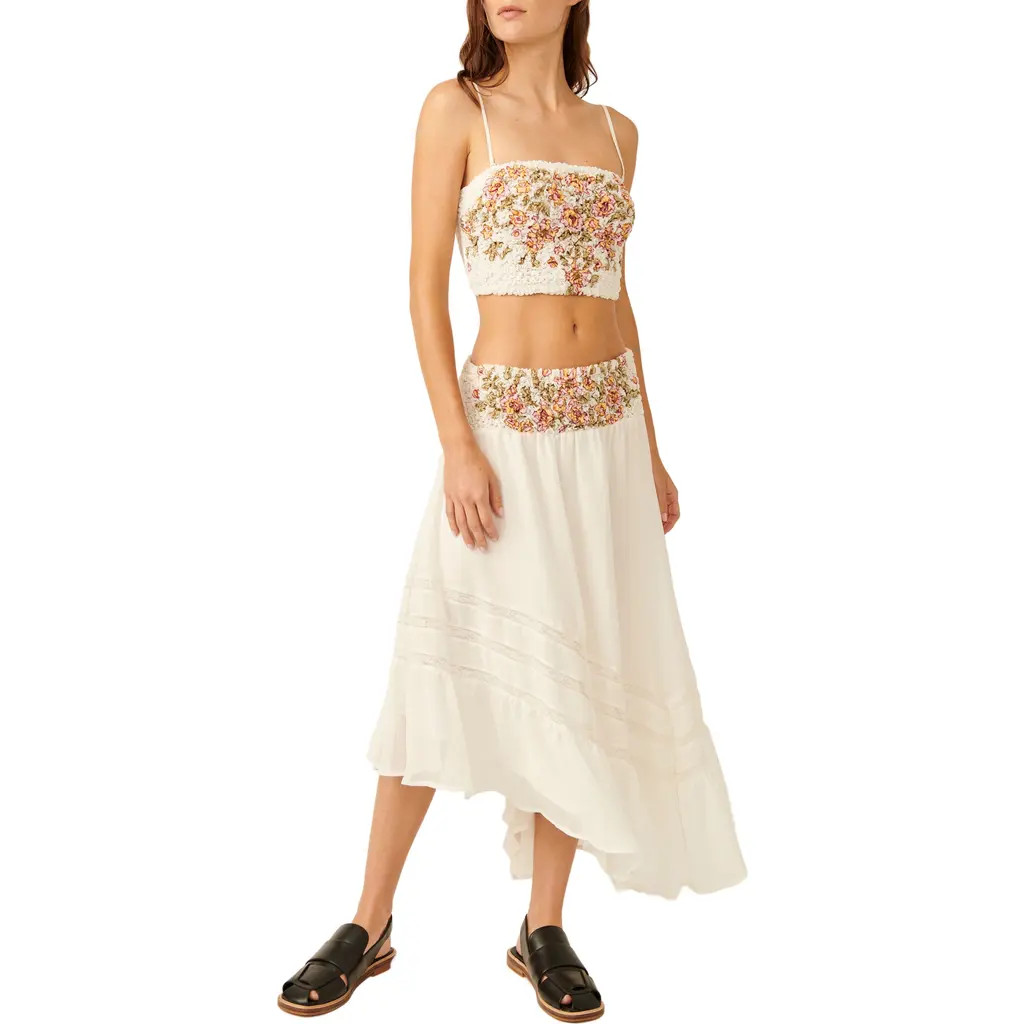 Free People Augusta Floral Appliqué Crop Top & Asymmetric Skirt Set in Ivory at Nordstrom Rack, Size Medium | Nordstrom Rack