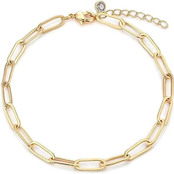 WEARON Dainty Gold Link Chain Bracelet for Women 14K Gold Plated Simple Delicate Cable Link Chain... | Amazon (US)