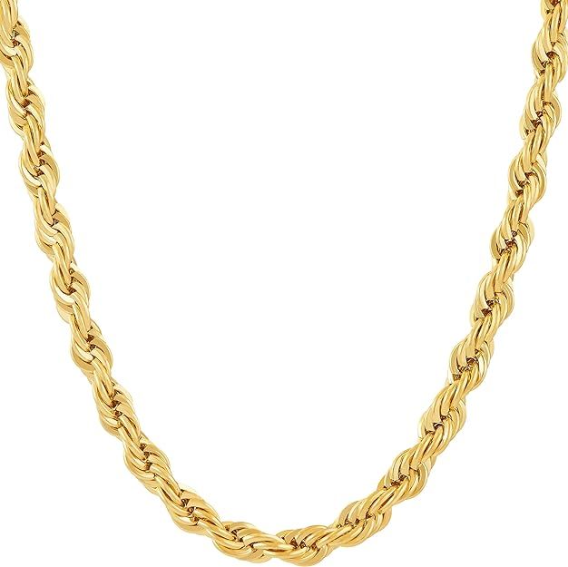 LIFETIME JEWELRY 6mm Rope Chain Necklace for Women and Men 24k Real Gold Plated | Amazon (US)