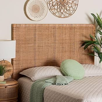 Bali & pari Lesia Bohemian Natural Rattan and Mahogany Wood Queen Size Headboard | Amazon (US)