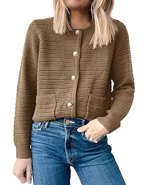 ANRABESS Womens Cardigan Sweater Long Sleeve Button Down Lady Tweed Knit Jackets 2025 Fall Outfit... | Amazon (US)